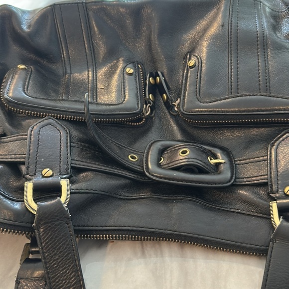 Cole Haan Black Leather Handbag Shoulder Tote Buckle Y2K - Picture 9 of 10